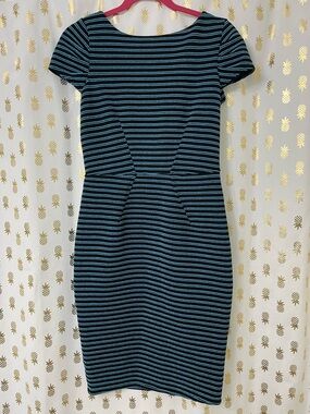 Closet London Black and Blue Striped Ponte Midi Dress